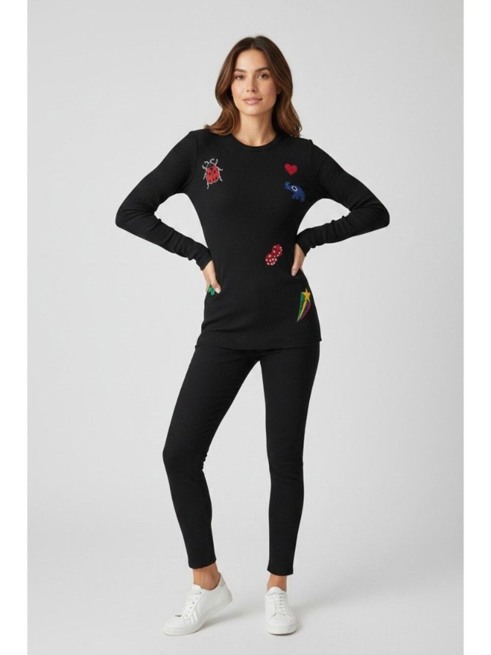 Lauren Moshi Lucky Elements Fitted Thermal Top XS Black Multicolor NWT $158